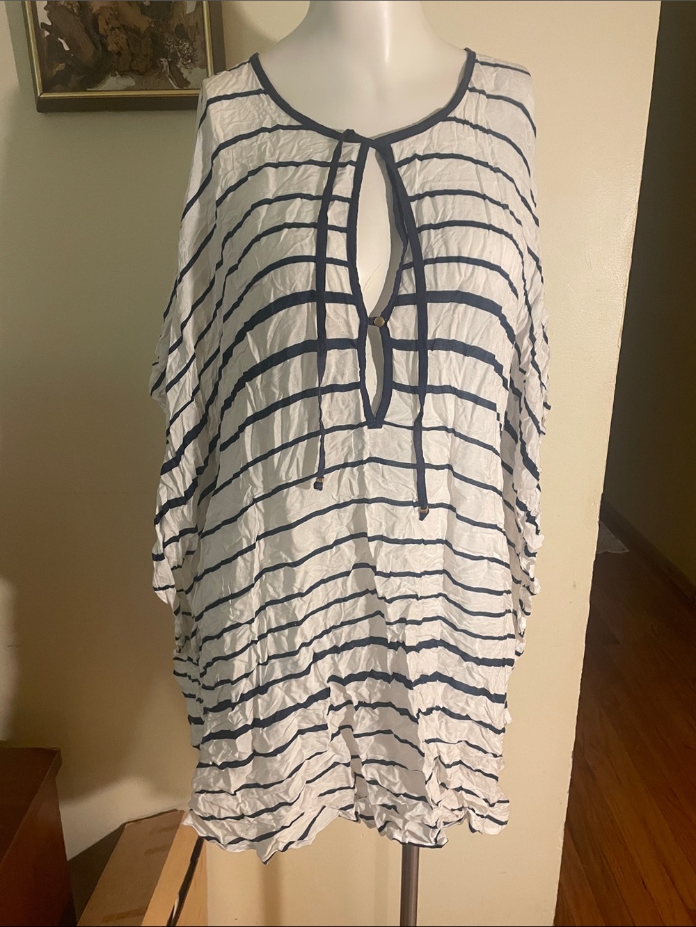 Rock Flower Paper Striped Swim Cover-Up Tunic in White and Navy